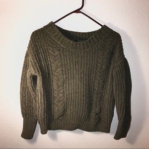 Express Dark Green Braid Knit Sweater